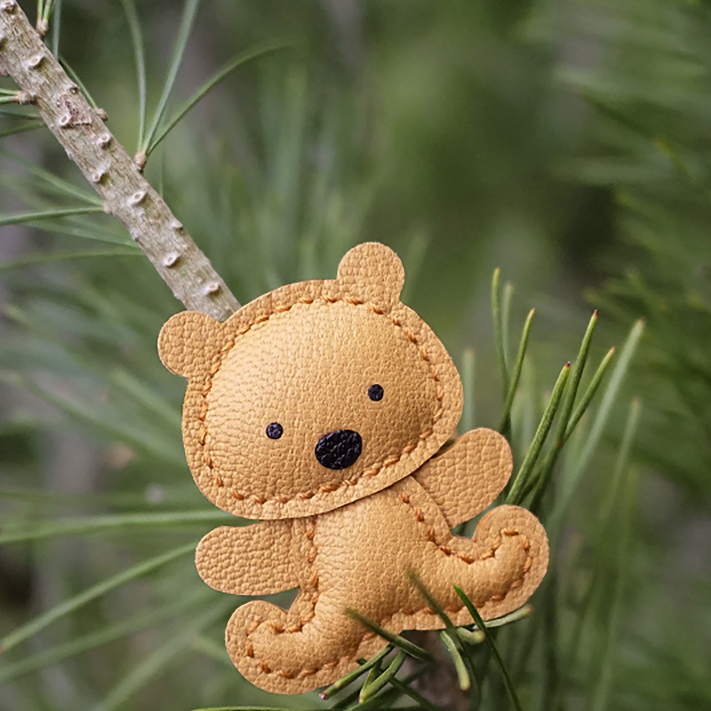 Cream Bear Bag Charm, Cute Genuine Leather, Niche Luxe Handmade Gift.