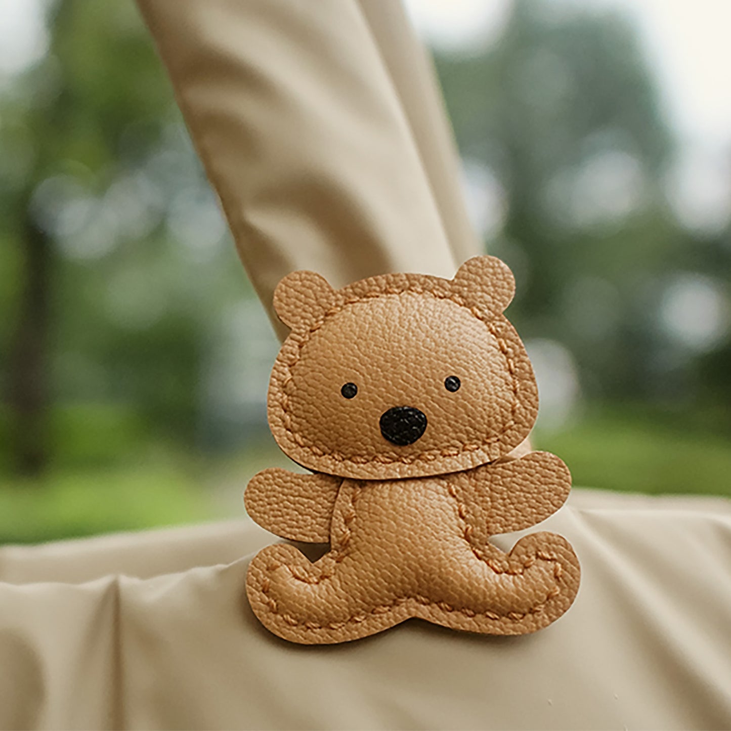 Cream Bear Bag Charm, Cute Genuine Leather, Niche Luxe Handmade Gift.