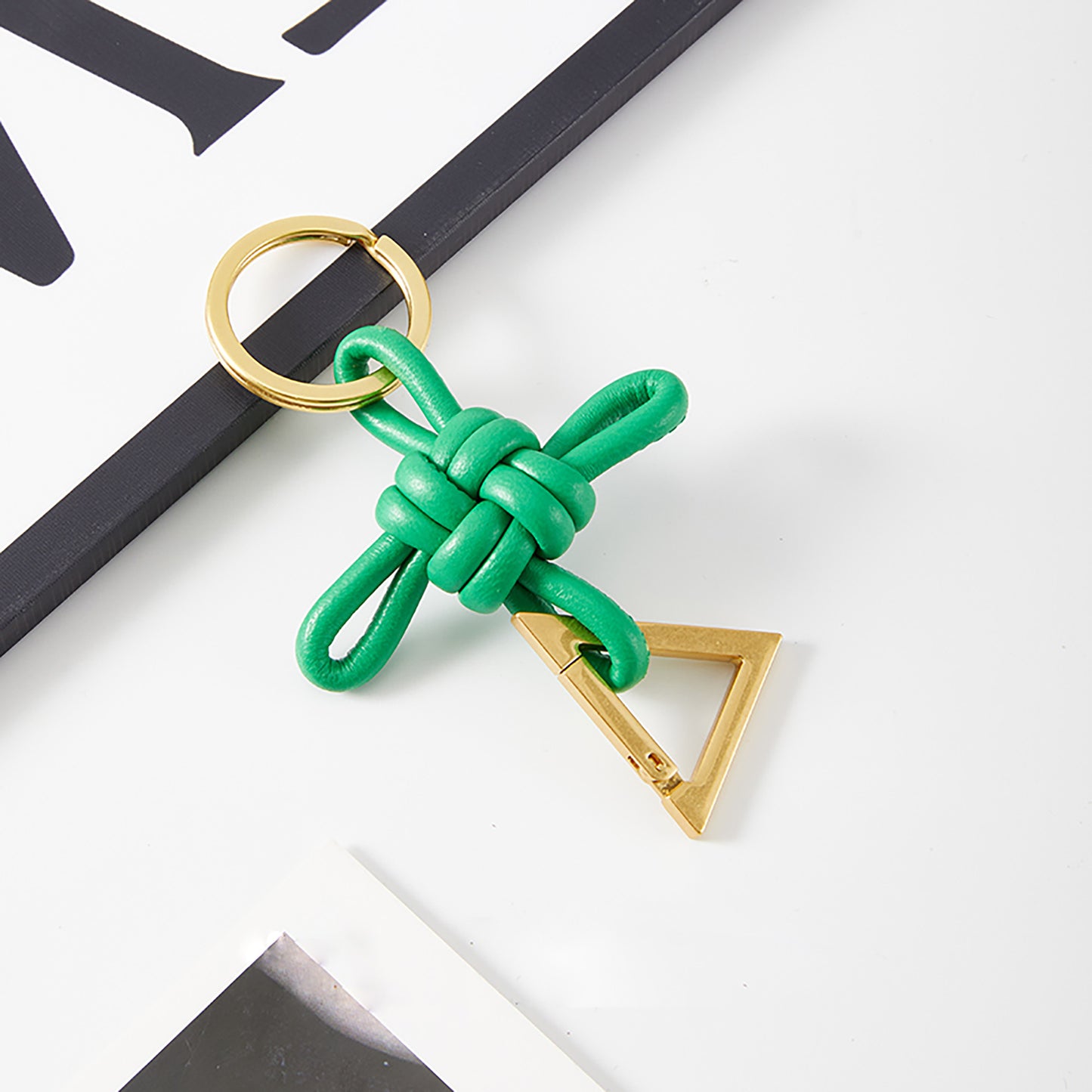 Handcrafted Lambskin BV Braided Rope Keychain – Stylish Bag Charm and Key Holder Accessory