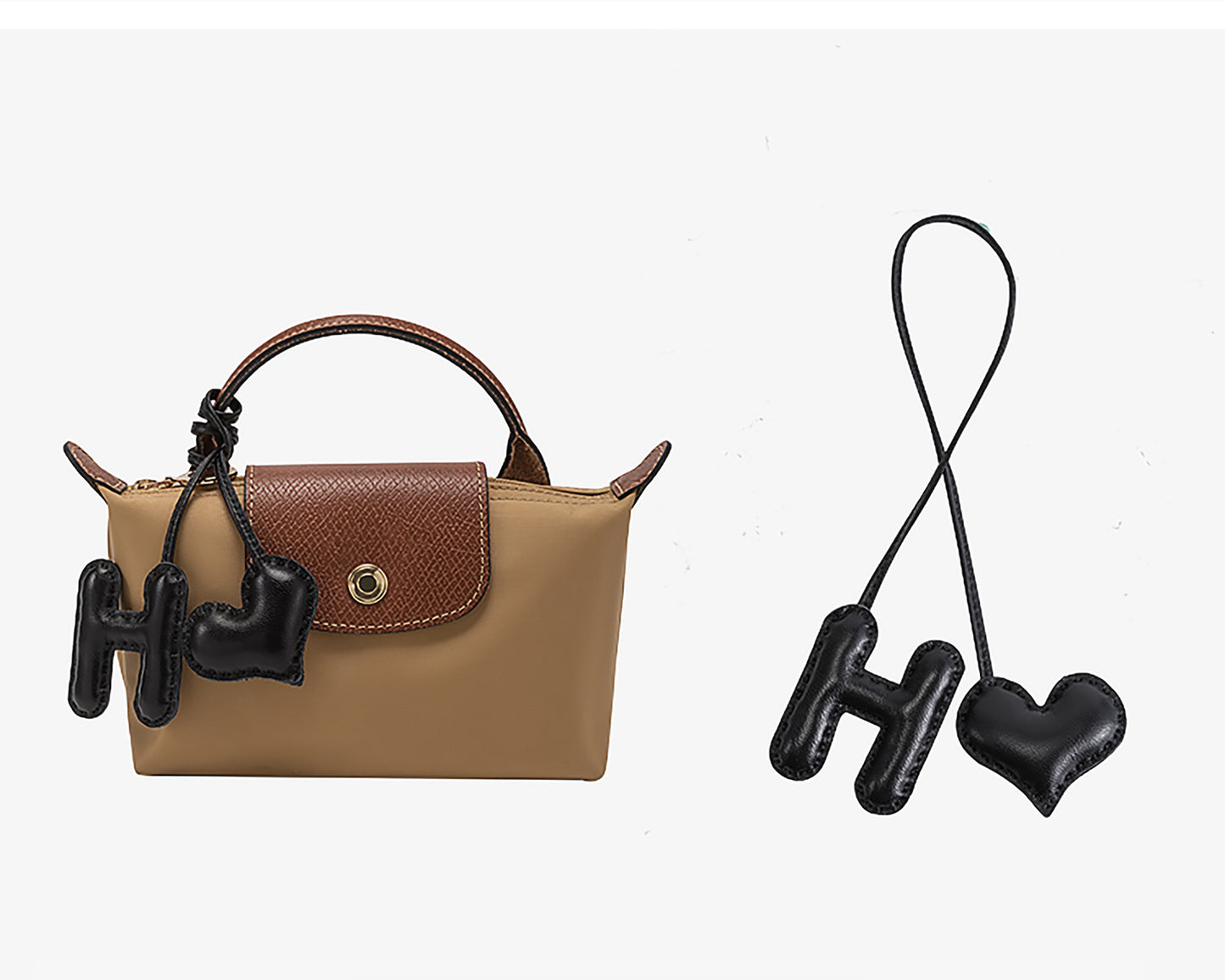 Le Pliage Original Bag Charm, Letter Strap, Genuine Leather Bag Decoration, Creative Keychain