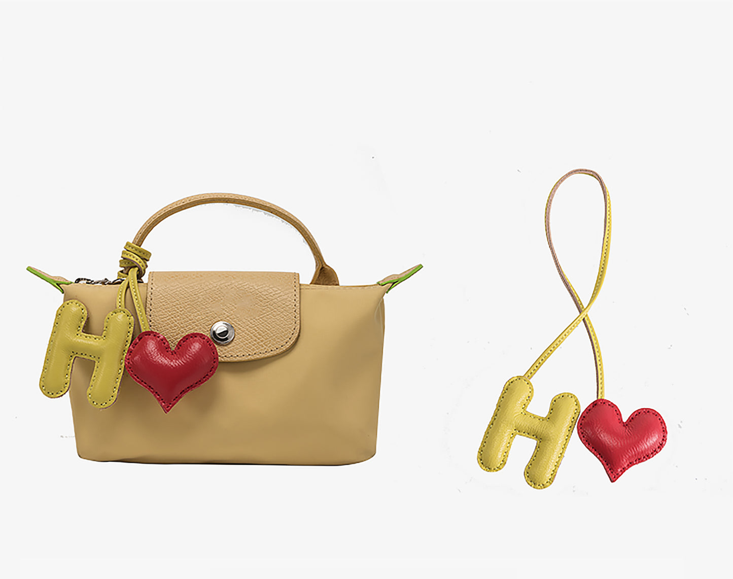 Le Pliage Original Bag Charm, Letter Strap, Genuine Leather Bag Decoration, Creative Keychain