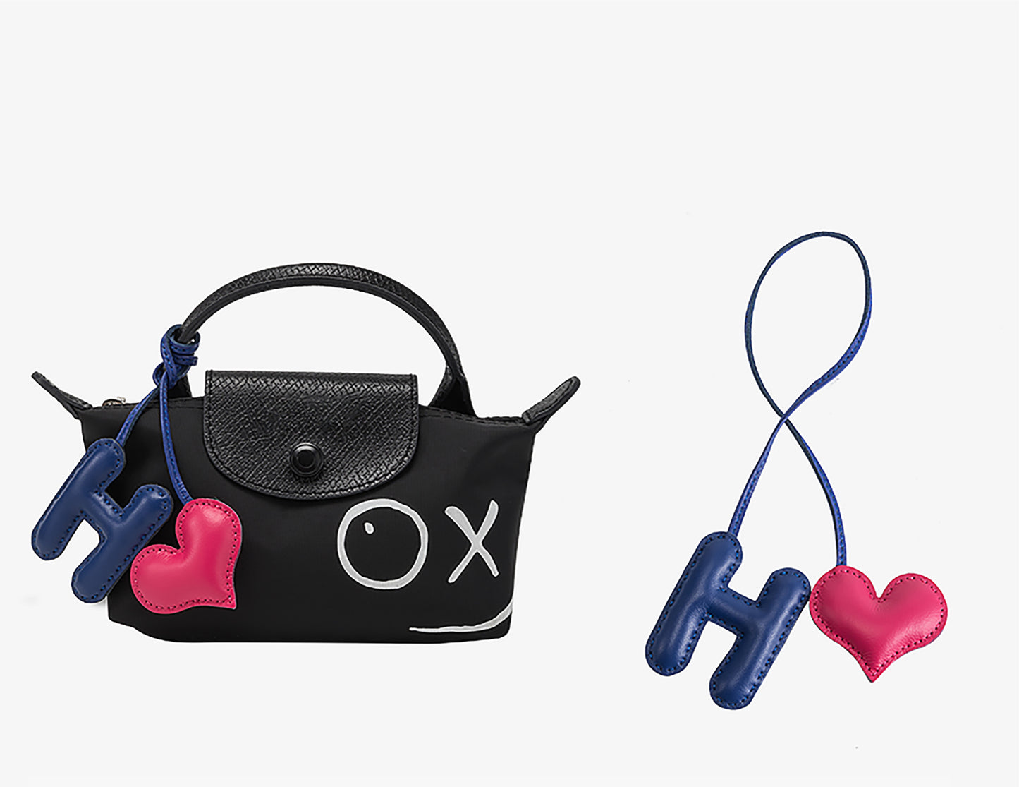 Le Pliage Original Bag Charm, Letter Strap, Genuine Leather Bag Decoration, Creative Keychain