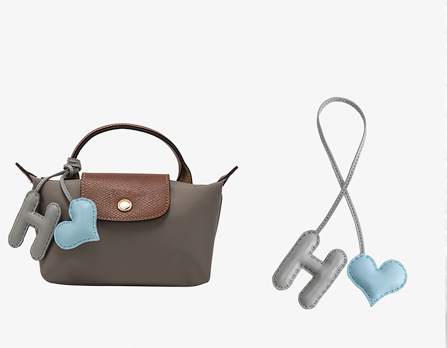 Le Pliage Original Bag Charm, Letter Strap, Genuine Leather Bag Decoration, Creative Keychain