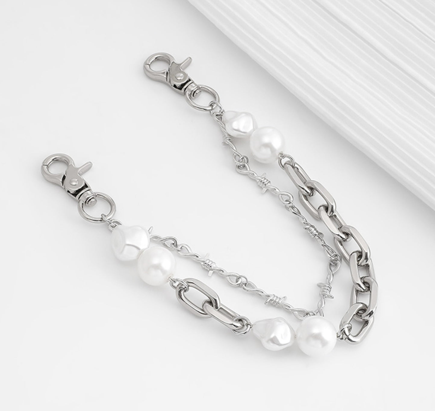 Underarm Bag Decorative Chain Modification – High-End Pearl & Metal Double Layer Chain Accessory