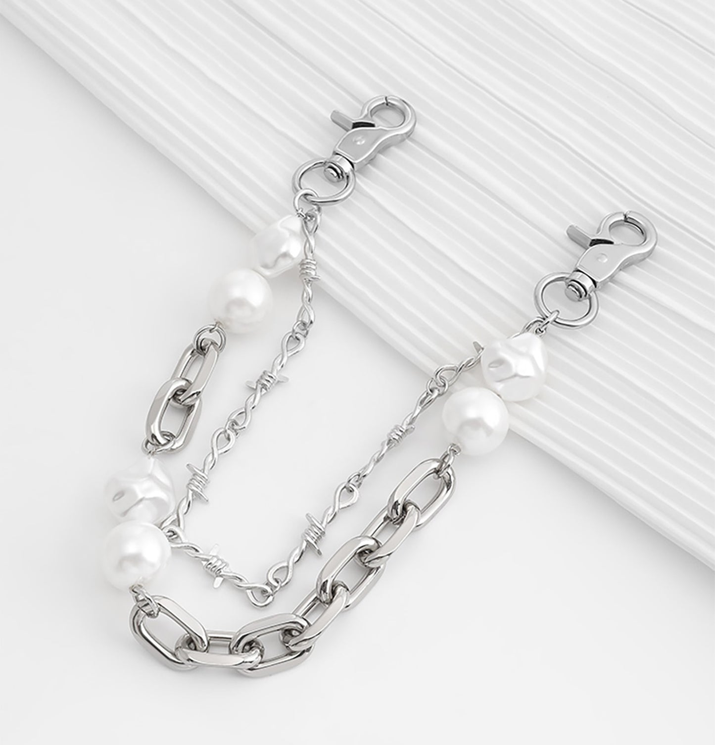Underarm Bag Decorative Chain Modification – High-End Pearl & Metal Double Layer Chain Accessory