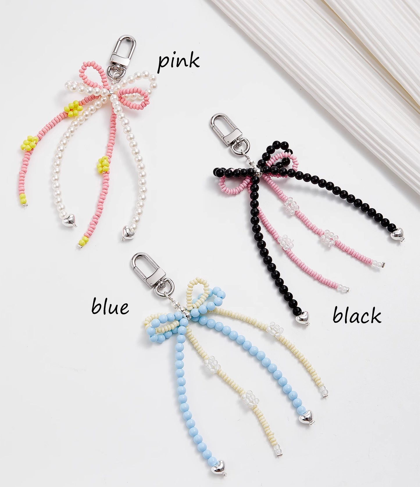 Pearl accessory for The Pliage Energy bag, fashion bow-style charm, handmade keychain.