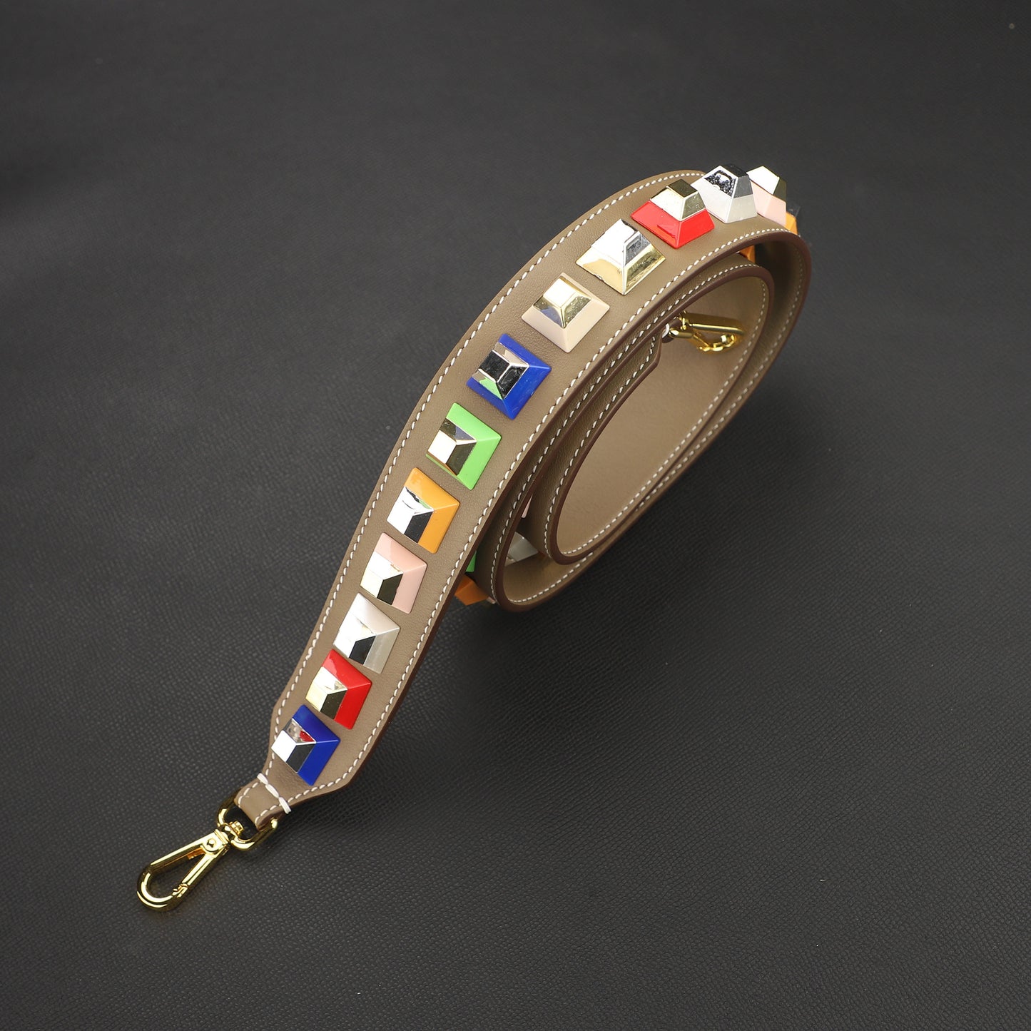 4cm width Pre-owned Multicolor Studded Leather shoulder Strap,Strap You Bag Strap,Crossbldy strap,Guitar strap for women bags