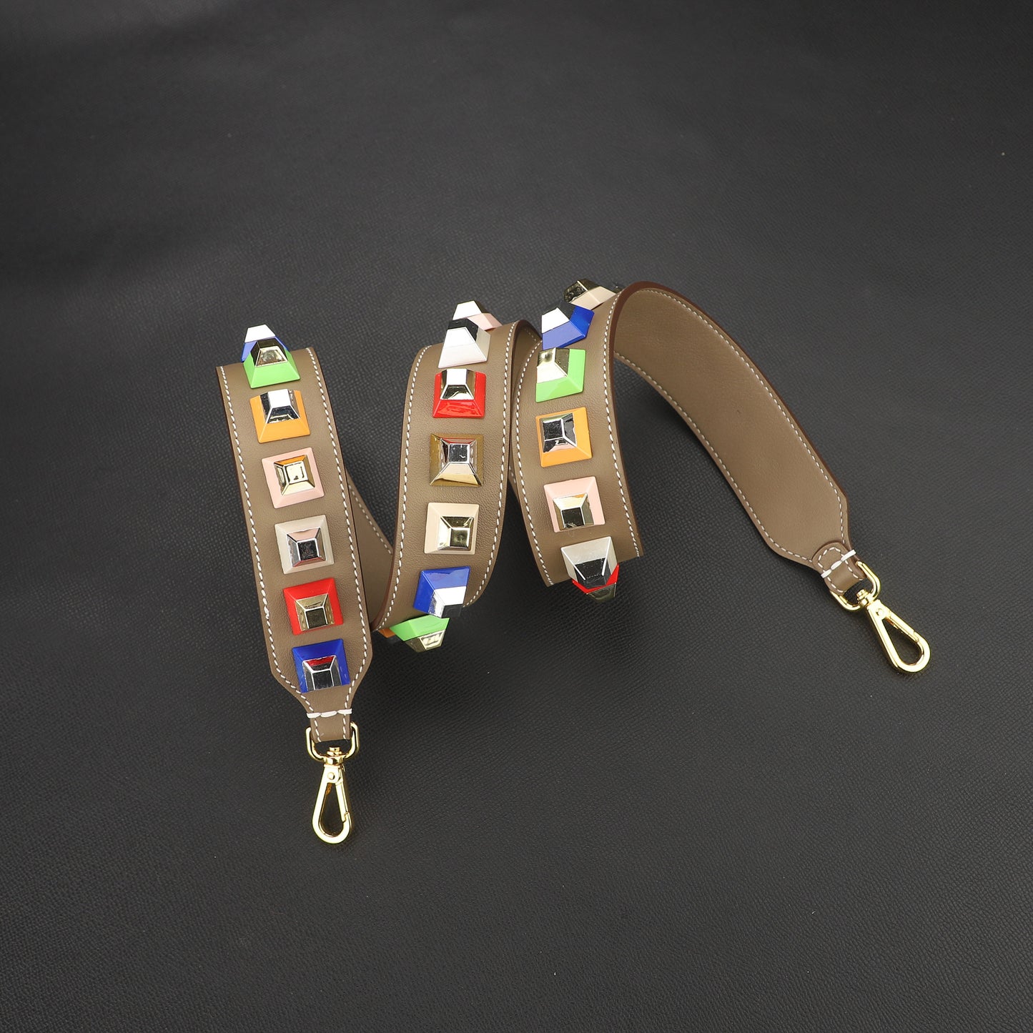 4cm width Pre-owned Multicolor Studded Leather shoulder Strap,Strap You Bag Strap,Crossbldy strap,Guitar strap for women bags
