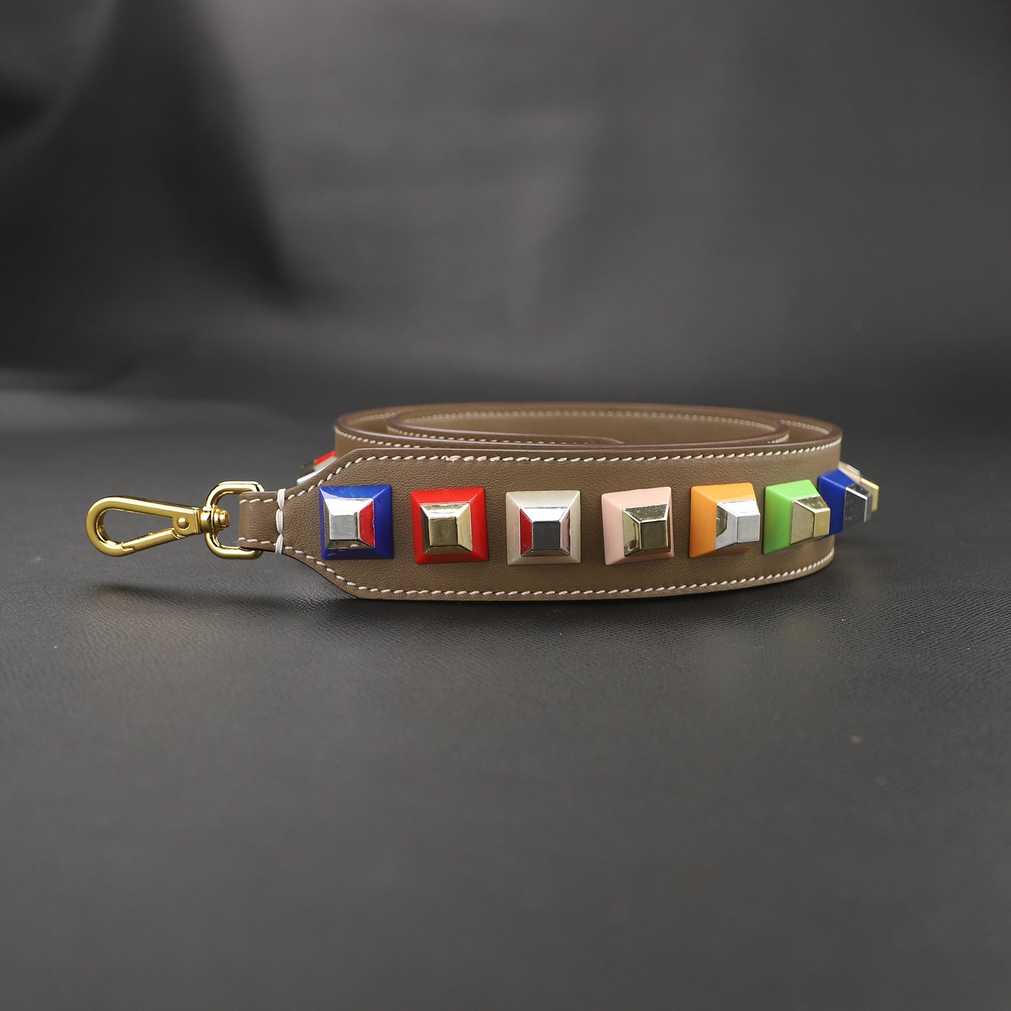 4cm width Pre-owned Multicolor Studded Leather shoulder Strap,Strap You Bag Strap,Crossbldy strap,Guitar strap for women bags