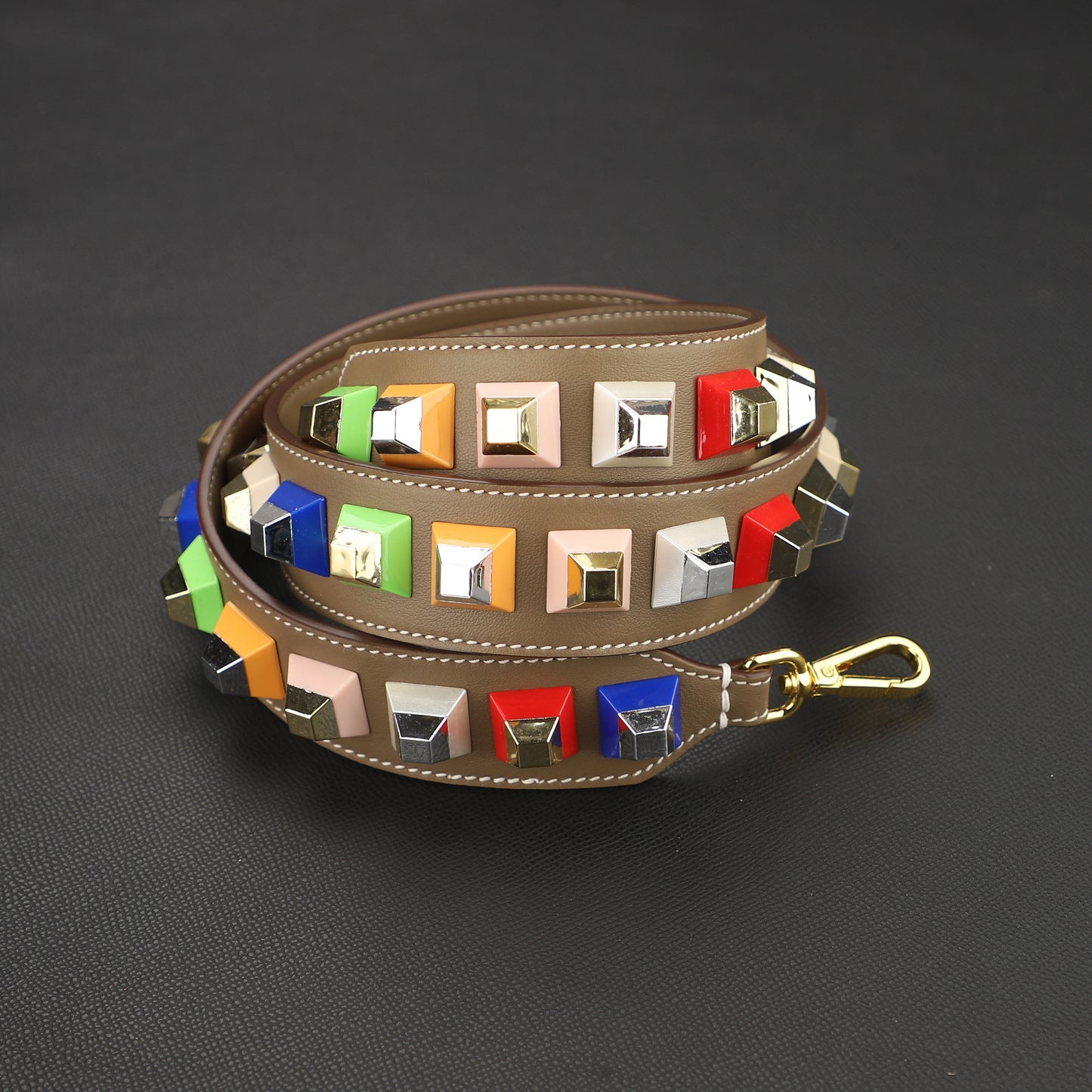 4cm width Pre-owned Multicolor Studded Leather shoulder Strap,Strap You Bag Strap,Crossbldy strap,Guitar strap for women bags