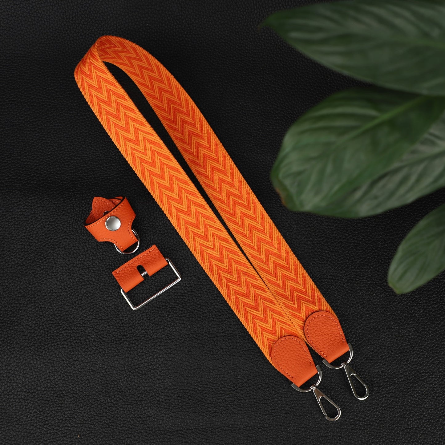 Orange Stripe shoulder strap with leather conneter for Canvas 'Bride-a-Brac' Case