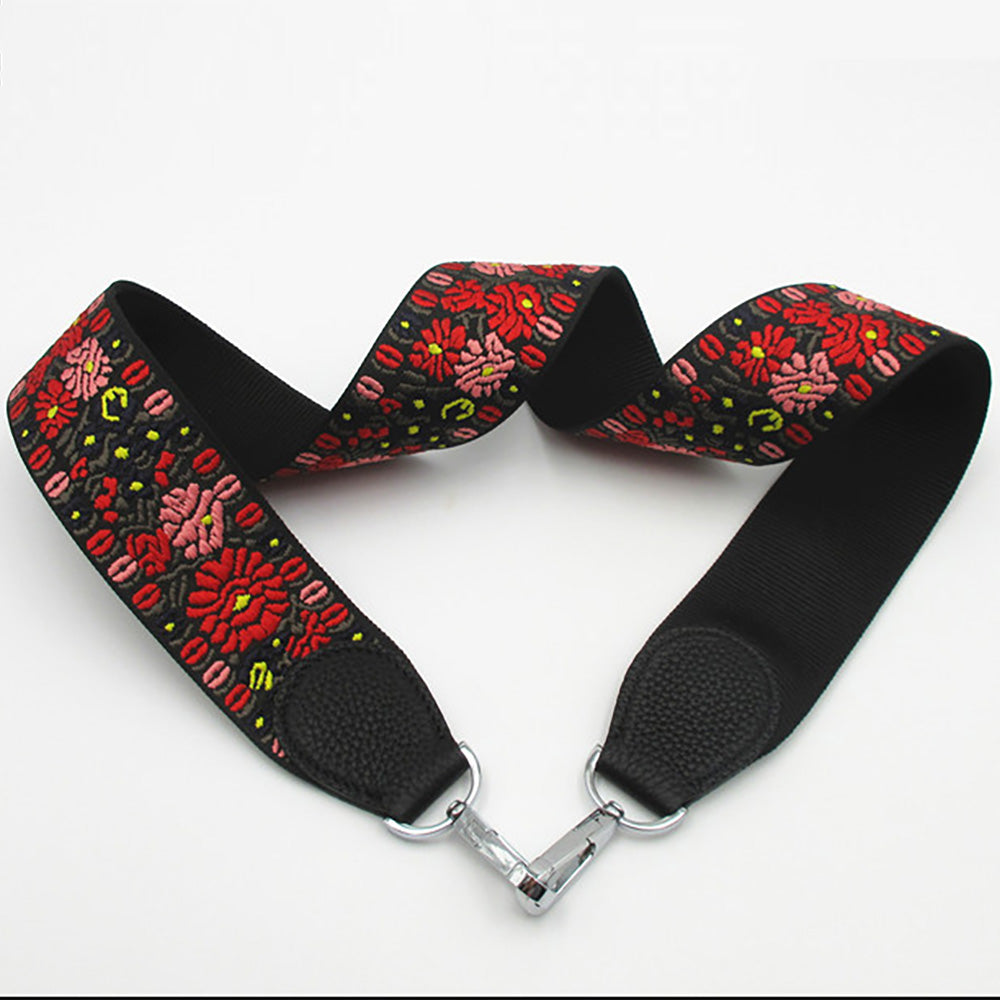 2025 New Color-Block Bag Strap, Embroidered Wide Shoulder Strap with Ethnic Style, Leather Crossbody & Shoulder Strap