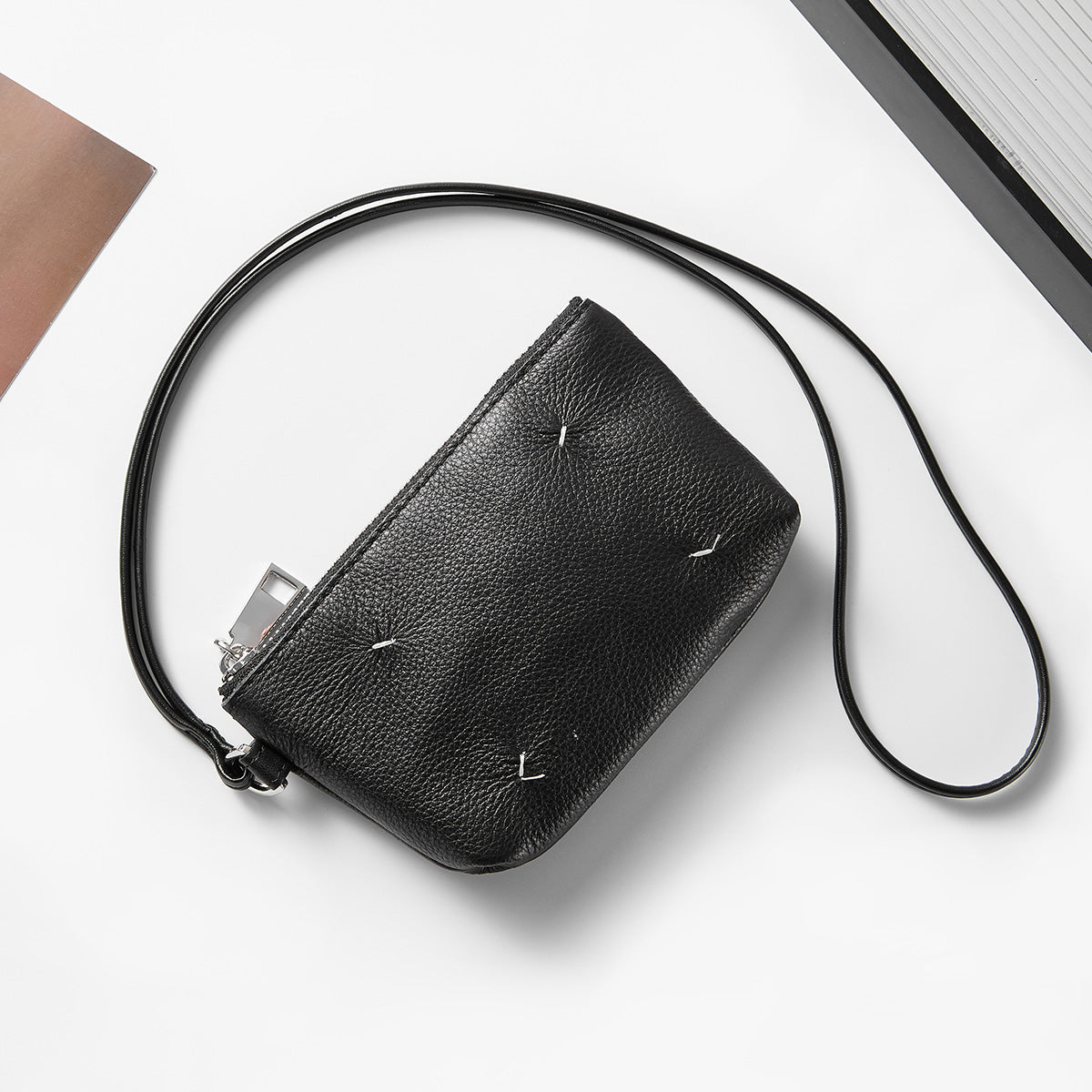 High-Quality Genuine Leather Mini Card Holder & Coin Purse – Stylish Neck Hanging Small Square Bag for ID and Essentials