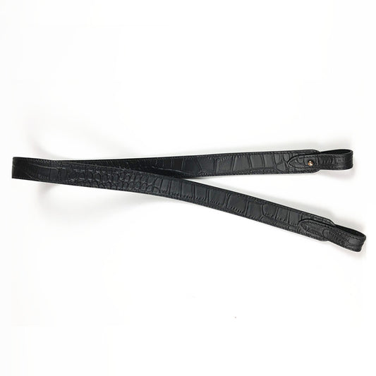 Black Crocodile Pattern Leather Shoulder Strap - Replacement Strap for Kelly & Evelyne Bags