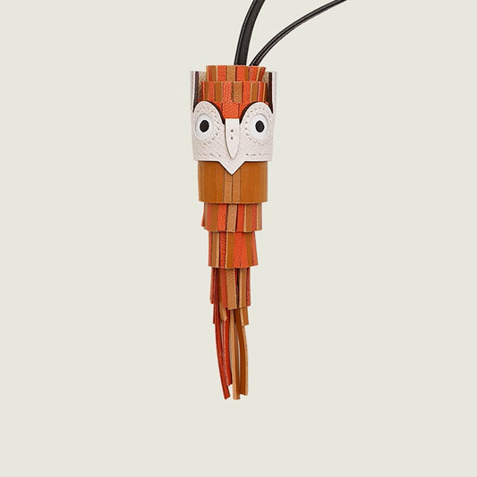 Owl-Shaped Leather Keychain Pendant with Multi-Leather Patchwork Design,Chouette charm