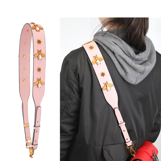 Fashionable Black Genuine Leather Wide Shoulder Strap, Adjustable Crossbody Bag Replacement Strap for Women, Extended Single Shoulder Strap