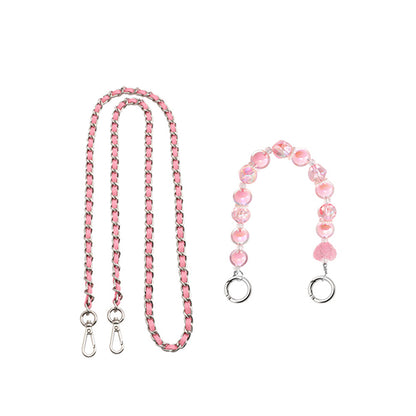 Handcrafted Pink Leather Chain Strap & 33cm Heart Candy Bead Decoration Chain - 1.6cm Beads, DIY Small Bucket Bag Transformation Kit