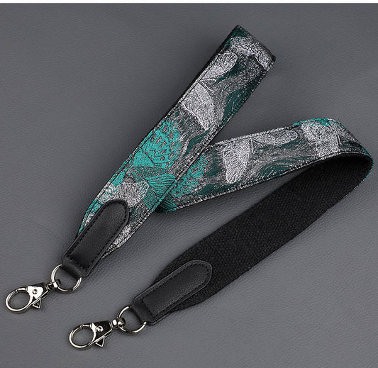 Green Base with Silver Thread Butterfly Shoulder Strap for Women's Handbag, Elegant and Fashionable Bag Strap