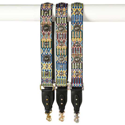 Vintage Boho Canvas Wide Shoulder Strap with Studs for Saddle Bag – Yellow Floral Print
