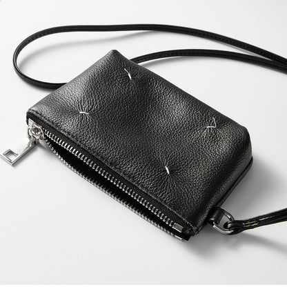 High-Quality Genuine Leather Mini Card Holder & Coin Purse – Stylish Neck Hanging Small Square Bag for ID and Essentials