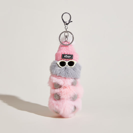 Cute Fur Caterpillar Bag Charm - Plush Lazy Bunny Keychain, Soft Plush Doll Backpack Decoration