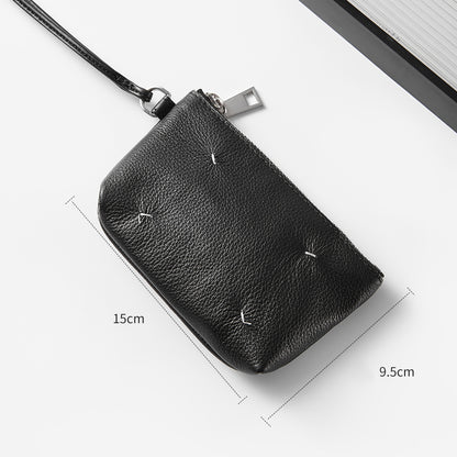 High-Quality Genuine Leather Mini Card Holder & Coin Purse – Stylish Neck Hanging Small Square Bag for ID and Essentials