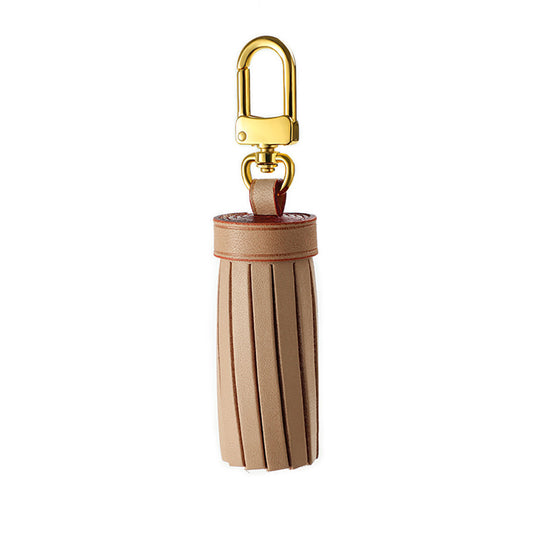 Genuine Leather Tassel with Monogram Charm – Stylish Bag Pendant Accessory