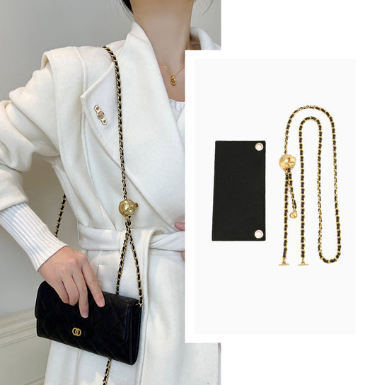 The Reorders series long wallet transformation shoulder strap, felt lining, adjustable length leather shoulder strap