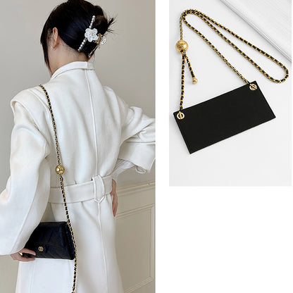 The Reorders series long wallet transformation shoulder strap, felt lining, adjustable length leather shoulder strap