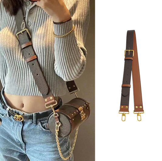 Genuine Leather Crossbody Strap for Cylinder Bag – Adjustable Wide Shoulder Strap, Fashionable and Versatile Replacement Strap for Handbags, Premium Leather Accessory