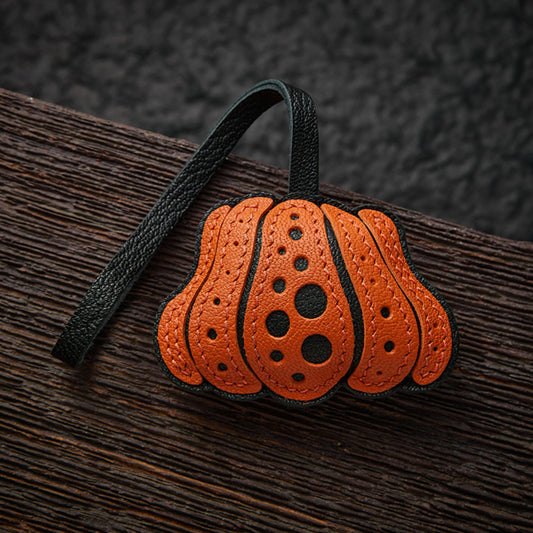 Cute Polka Dot Pumpkin Pendant Handmade DIY Creative Genuine Leather Keychain Car Hanging Decoration