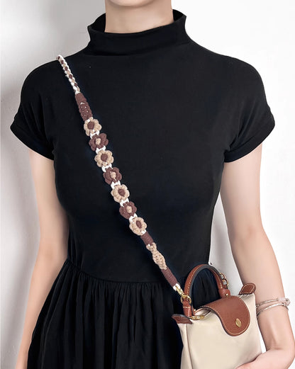 Flower woven shoulder strap, Le Pliage Original bag modified strap, woven style adjustable shoulder strap