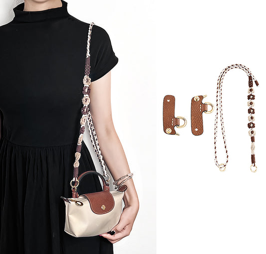 Flower woven shoulder strap, Le Pliage Original bag modified strap, woven style adjustable shoulder strap