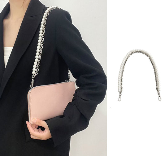 Makeup bag pearl chain accessory, short underarm chain for bag modification, metal bag chain.