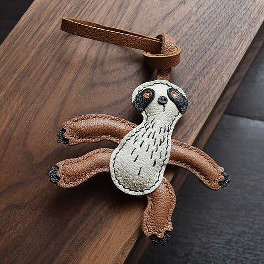 Handmade Sloth Leather Keychain - Unique Sloth Key Holder for Bags & Car Keys - Custom Leather Pendant