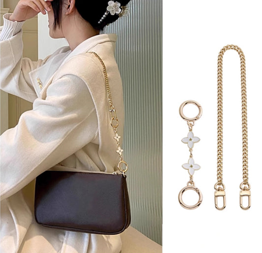 Metal Chain Extension with Four-Leaf Clover Design – Replacement Strap for Small Shoulder & Clutch Bags