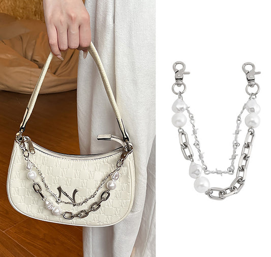 Underarm Bag Decorative Chain Modification – High-End Pearl & Metal Double Layer Chain Accessory