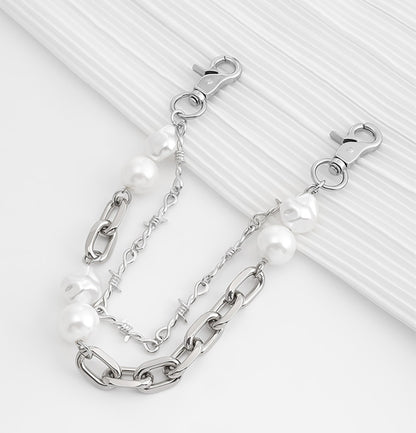 Underarm Bag Decorative Chain Modification – High-End Pearl & Metal Double Layer Chain Accessory