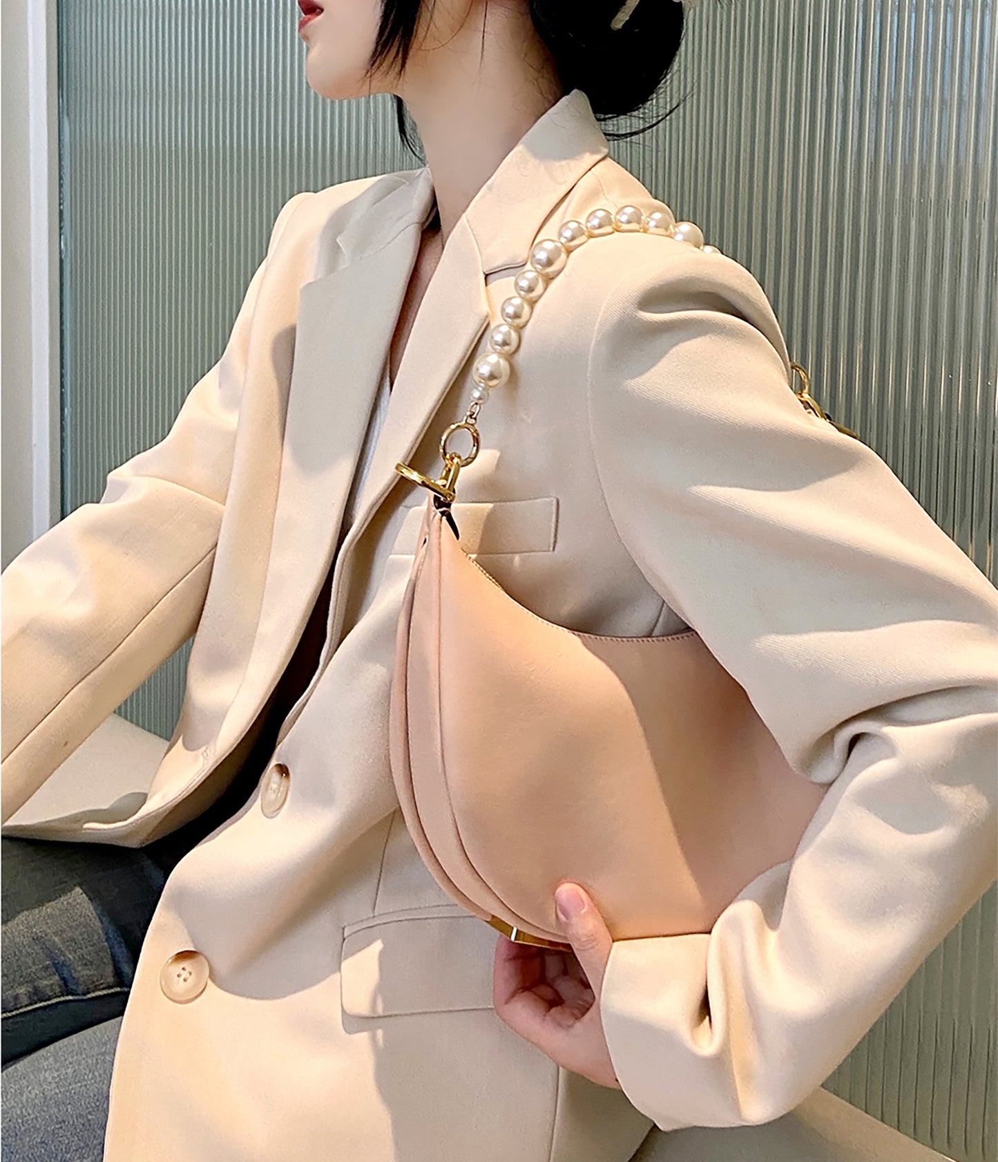 DIY oversized pearl bag chain accessories, handbag straps with short handle chains